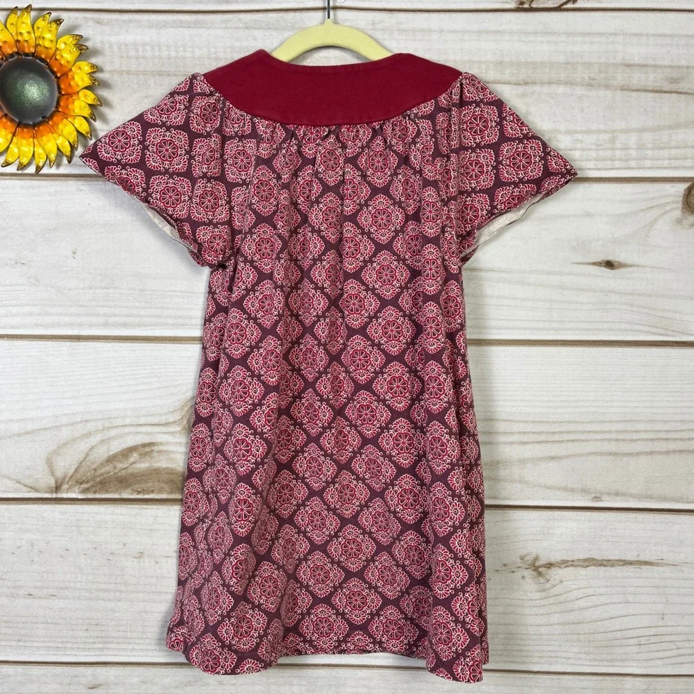 Tea Kids Girls Red Patterned Kimono Style Dress 6 Short Sleeve